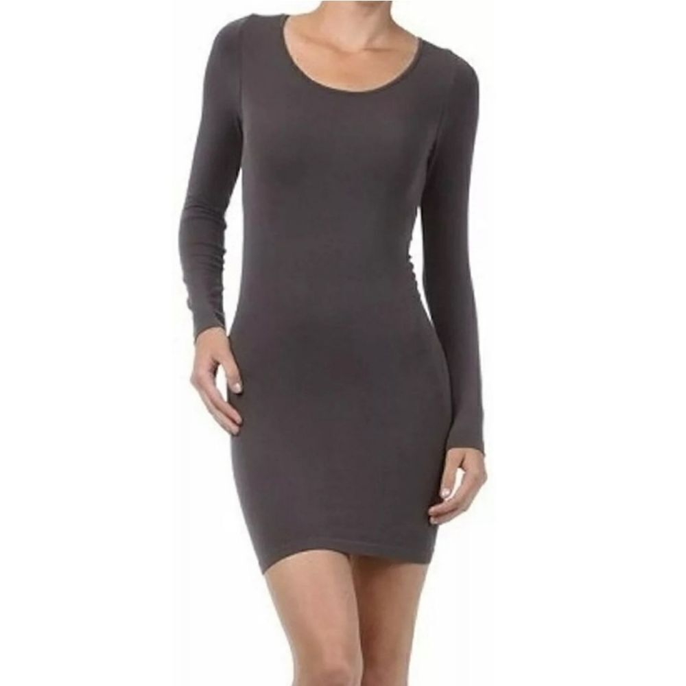 M.Rena Long Sleeve Scoop-neck Dark Gray Dress -One Size
